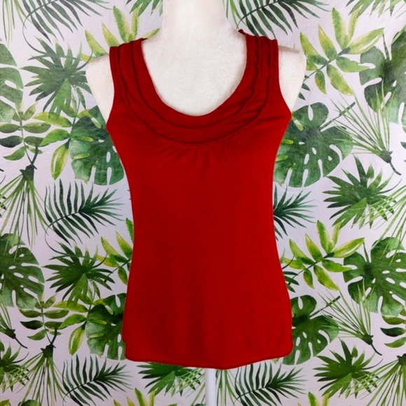Dark Orange Ruffled Neck Tank Top - Picture 1 of 9